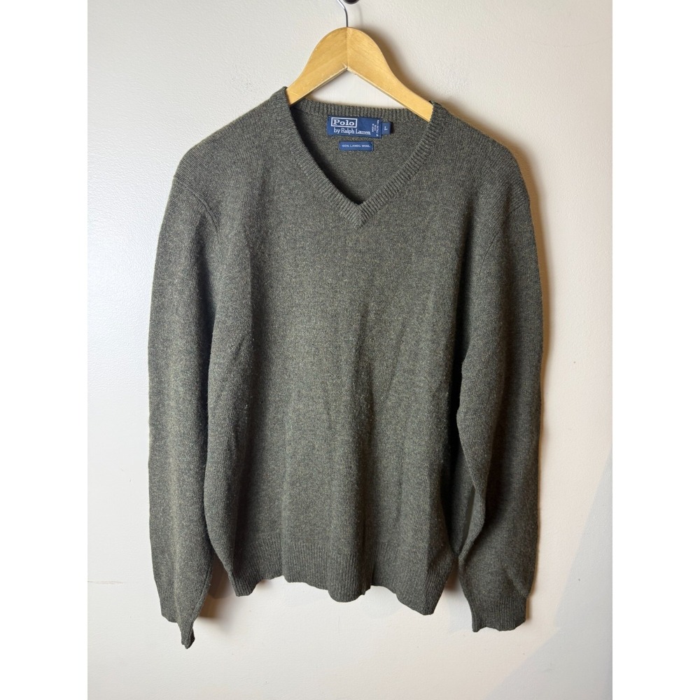 Polo Ralph Lauren 100% Lambswool V-Neck Pony Logo Sweater Mens L Green